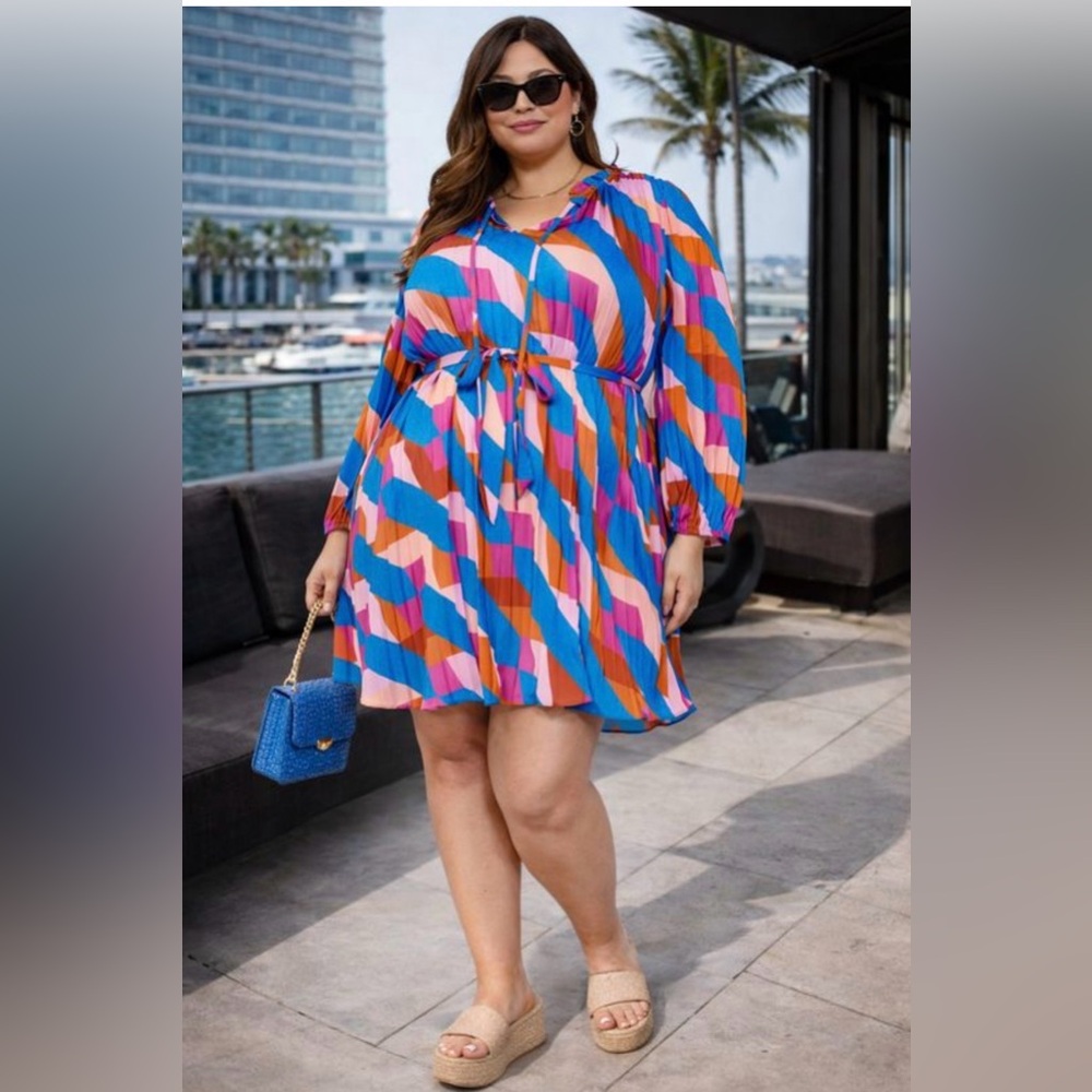 NWT Geometic Colorful  Women's Mimi Dress size 3X  F Bag 🌺🌸🌹